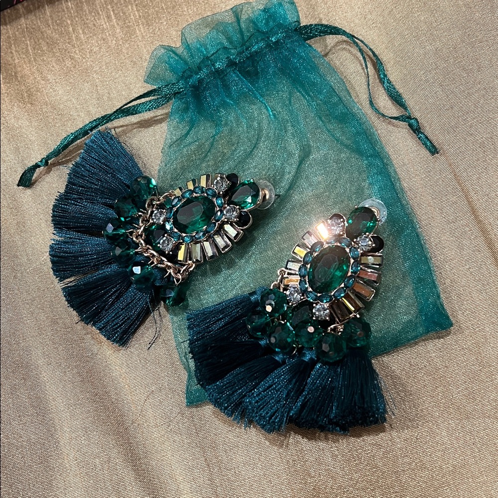 Elegant Teal Tassel Earrings